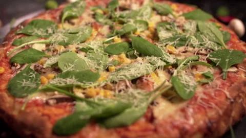Close-up of a vegetarian pizza. Stock Footage 147924105