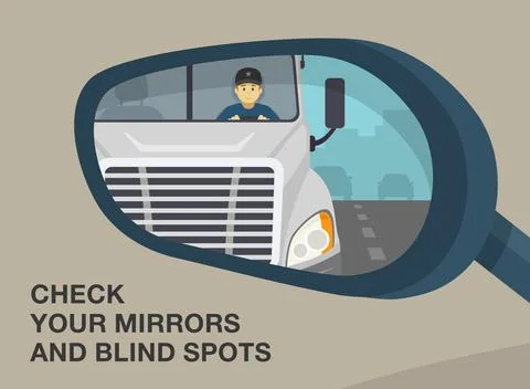 Close-up of a vehicle wing mirror. Reflection of a truck in a rear view mirror. Stock Illustration