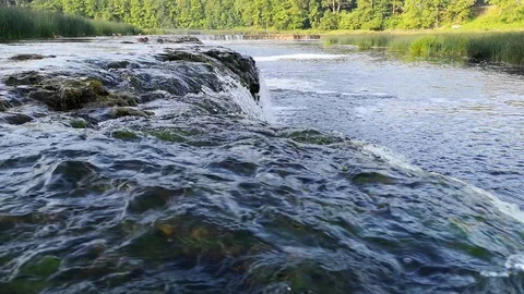 Close up of the Ventas rumba - the widest waterfall in Europe. Stock Footage 105618054