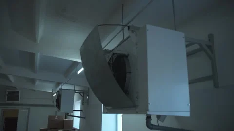 Close-up of a ventilation system working inside the poultry farm plant room Stock Footage 283098763