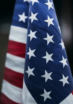 Close Up of Vertical American Flag with Selective Focus. 3d rendering Illustrazione stock