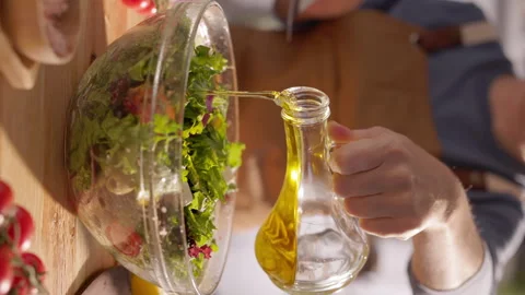 Close-Up Vertical of Mediterranean Salad with Fresh Vegetables and Olive Oil Stock Footage 293756459