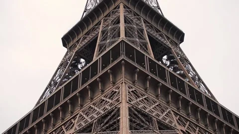 Close-up vertical panorama of the Eiffel Tower in Paris, France Stock Footage 170467366