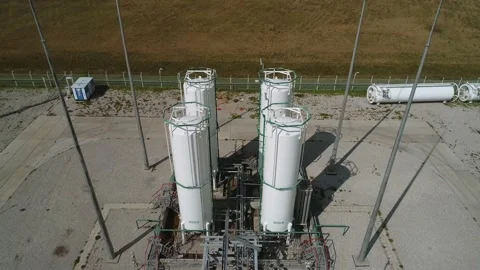 Close-up of vertical separators for cleaning compressed air and gas. The drone Stock Footage 169587591