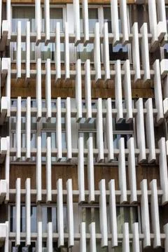 Close-up vertical shoot of horizontal modern design concrete shading elements Stock Photos