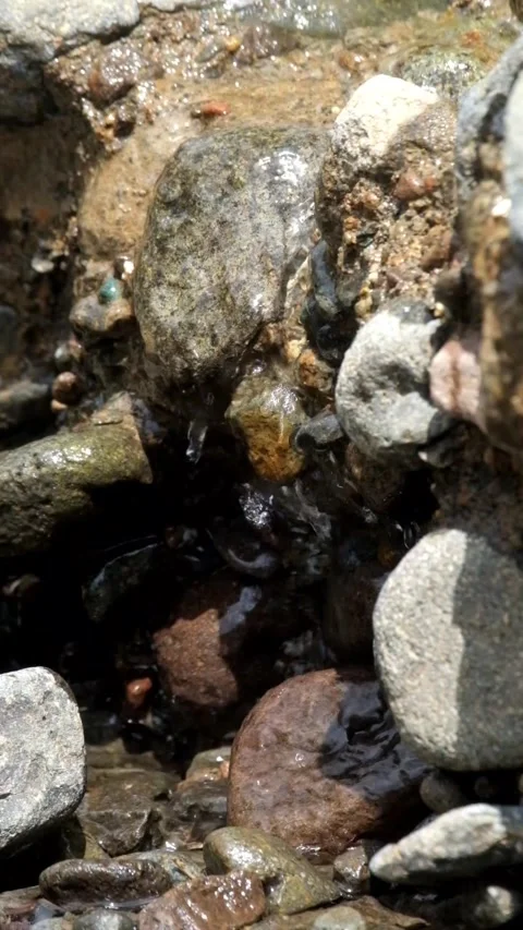 Close up vertical video of clear water flowing on rocks Stock-Footage 336843249