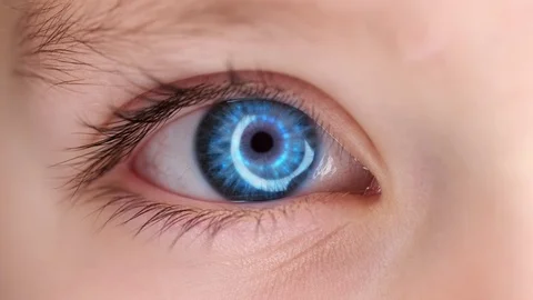 Close up of Vfx Blue Eye of Kid 库存影片 125397217