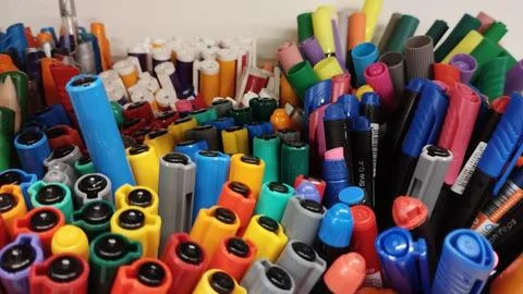 Close-up Of Vibrant Colored Pencils Stock Photos