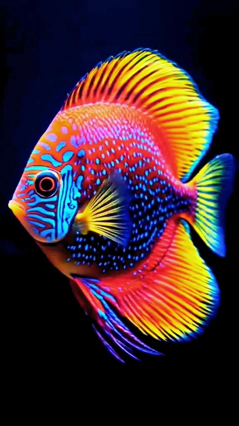 Close-up of Vibrant Discus Fish on Professional Black Background Stock Footage 337639729