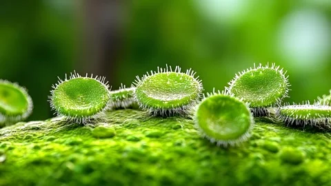 Close-Up of Vibrant Green Moss with Unique Hair-Like Structur Stock Footage 297728370
