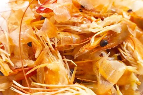 Close-Up of Vibrant Orange Shrimp Shells for Seafood Culinary Art Design Stock Photos
