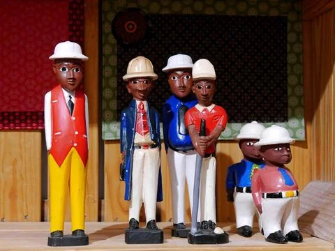 Close up of vibrant patterned handmade cloth with African tribal motifs Stock Photos