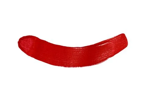 Close up vibrant red paint stroke set against isolated on white background .. Stock Photos