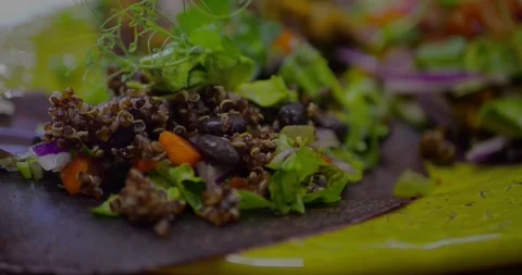 Close-up of vibrant vegan taco featuring quinoa, black beans, carrots... Stock Footage 319880579