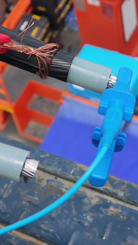 Close up video of a blue test clip attached . Stock Footage 345203787