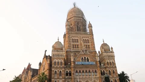 Close up video of BMC Building outside CST Railway Station, Mumbai, India Stock Footage 167989478