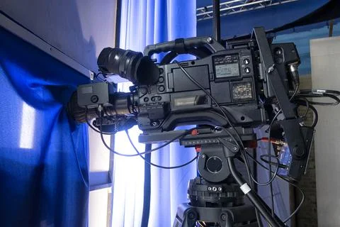 Close up of video camera in TV studio Stock Photos