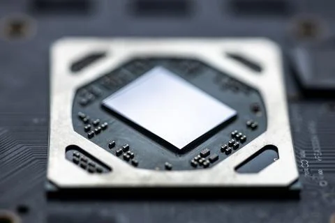 Close-up of video card processor, computer technology 写真素材