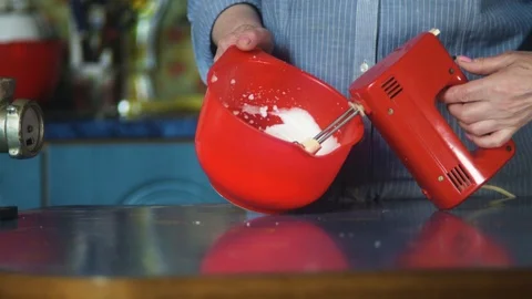 Close up video of a chef using an electric mixer. Stock Footage 128829589