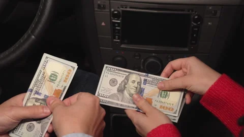 Close up video of counting and transferring money for the car. Business, Stock Footage 304579010