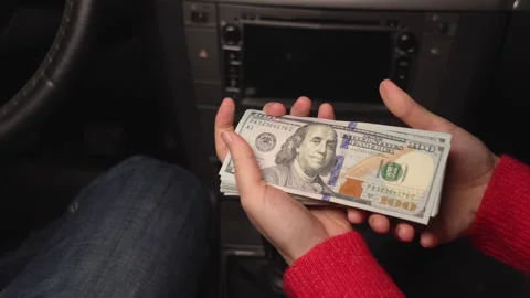 Close up video of counting and transferring money for the car. Business, Stock Footage 304955502