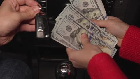 Close up video of counting and transferring money for the car. Business, Stock Footage 307673059