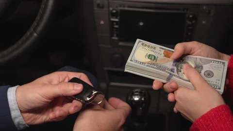 Close up video of counting and transferring money for the car. Business, Stock Footage 307673206
