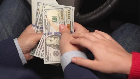 Close up video of counting and transferring money for the car. Business, Stock Footage 313505705