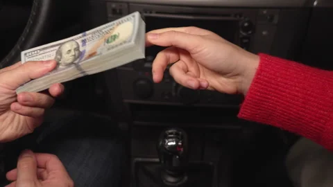 Close up video of counting and transferring money for the car. Business, Stock Footage 320908470