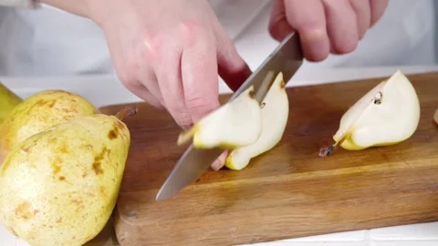 Close-up video of cutting pear Video stock 170434722