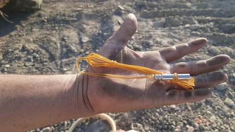 A Close-Up Video Of Dynamite On Hand At Blasting Site. Stock Footage 203831590