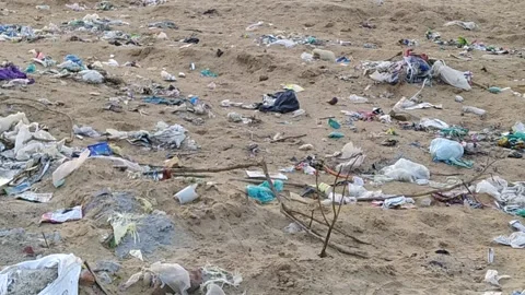 Close up video of garbage on empty land. Stock Footage 144054105