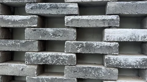 Close-up video of grey concrete blocks in staggered pattern Stock-Footage 318711437