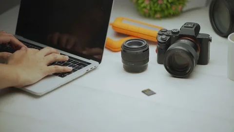 Close up video of hand while typing by the laptop Video stock 128406629