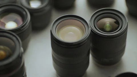 Close up video of lens, tools of trade concept Video stock 128407411