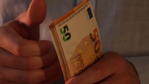 Close up video of man counting euro banknotes, money calculation. Personal Stock Footage 287197652