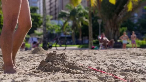 Close up video man getting ready to serving the soccer ball during a match. Stock Footage 243800210