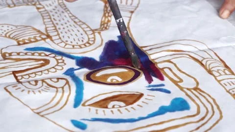 Close-up video of a process of making written batik (1) Stock Footage 141568211