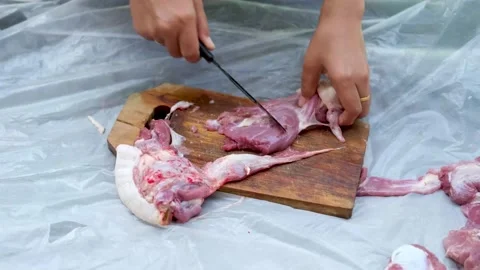 Close-up video of raw meat cutting with a knife. eid adha qurban Stock Footage 201182788