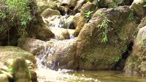 Close up video of small mountain waterfall Stock Footage 153223434