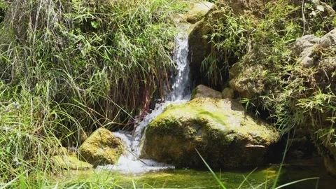 Close up video of small mountain waterfall Stock Footage 153223487