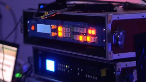 Close up of video source switcher in control room with colorful button Vídeo Stock 113132606