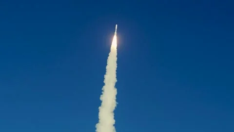 Close-Up Video of a Space Rocket Flying in the Blue Sky 스톡 동영상 259403526