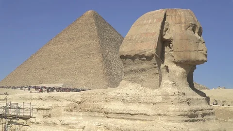 Close-up video of Sphinx of Giza situated on the Giza Plateau in Cairo Stock Footage 125555425