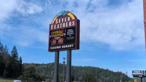 Close video of towering 7 Feathers Resort and Casino digital sign Stock Footage 334979709