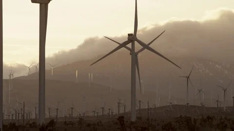 A close-up videoshot of windmills Stock Footage 77377685