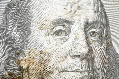 Close up view of 100 dollar banknote with fungus and mold. American Dollars C Stock Illustration