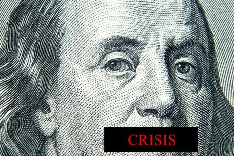 Close up view of 100 dollars banknote with US President Benjamin Franklin's p 스톡 사진
