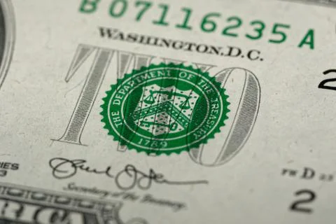 Close-up view of a 2 dollar United States treasury note Foto stock