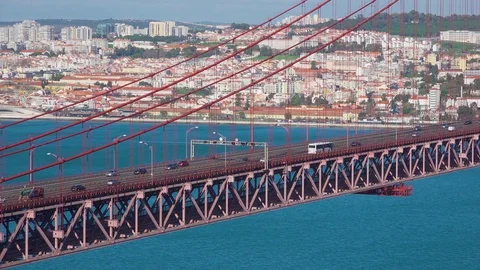 Close Up View on the 25 de Abril Bridge in Lisbon 스톡 동영상 84805639